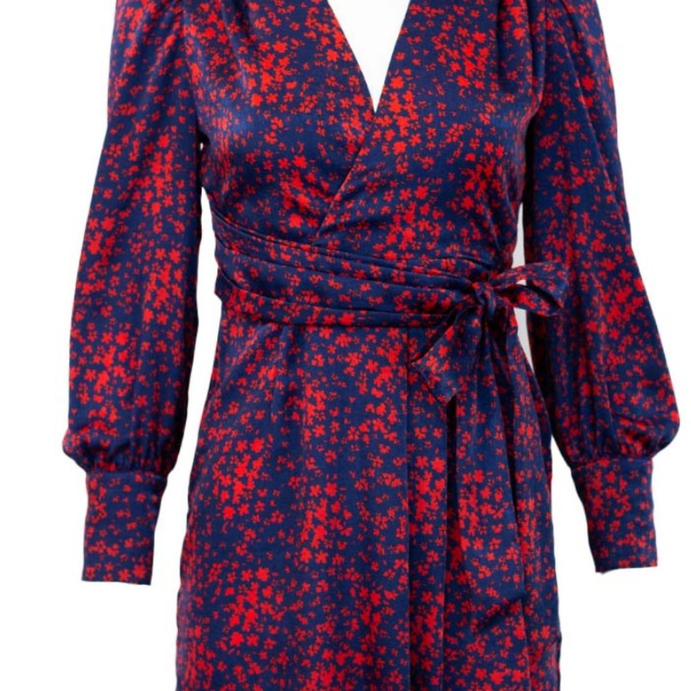 fiveseventyfive satin NAVY & RED FLORAL MINI DRESS
